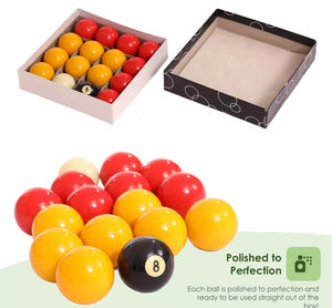 Pool Ball Set 16Pcs Spots And Stripes or Yellow and Reds 2” Full Size