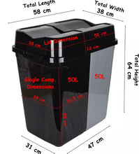 Load image into Gallery viewer, 100L Large Double Dual  Bin. Waste Separation Recycling Bin 2 x 50 L).