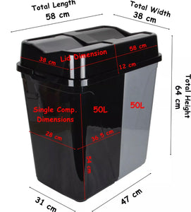 100L Large Double Dual  Bin. Waste Separation Recycling Bin 2 x 50 L).