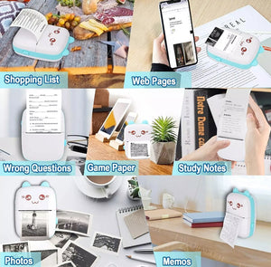 Mini Thermal Label Printer+6 Rolls Thermal Paper Bluetooth Photo Printer