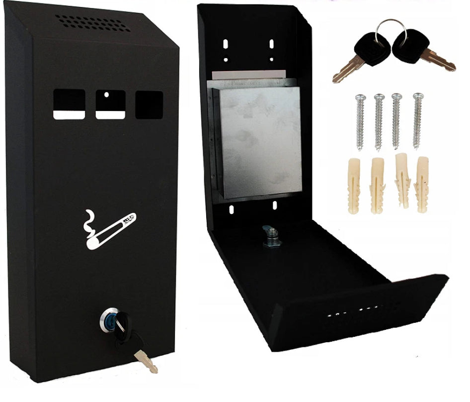 Slim Wall Mounted Outdoor Ashtray Cigarette Steel Bin