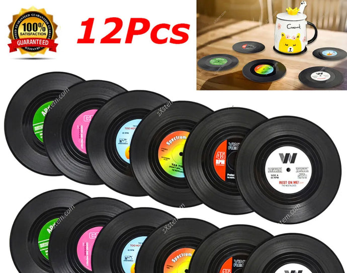 12 x Vinyl Style Coasters Place Mats Retro Record Discs
