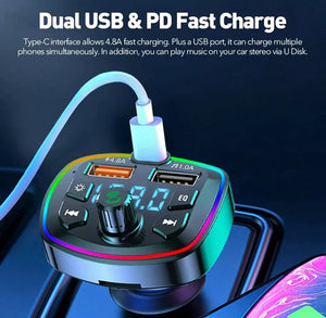 Car Handsfree Bluetooth Kit, FM Transmitter, MP3 Player, USB & Type C Charger