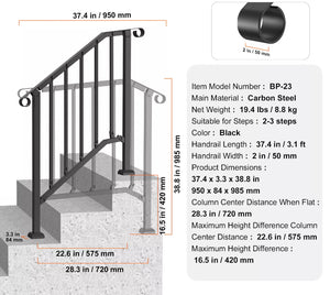2-3 Step Handrails for Outdoor Black Stainless Steel
