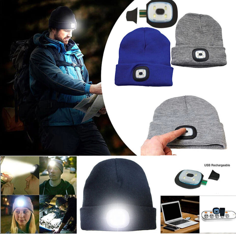 Beanie Hat with Rechargeable LED Light