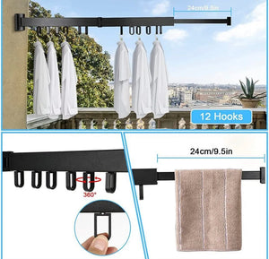 Industrial Pipe Clothing Rack Wall Mounted Retractable Rail