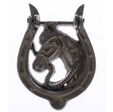 Load image into Gallery viewer, Antique Style Cast Iron Horse Horseshoe Door Knocker