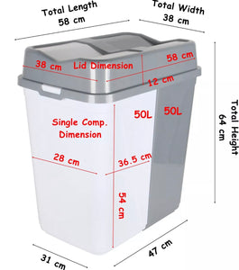 100L Large Double Dual  Bin. Waste Separation Recycling Bin 2 x 50 L).