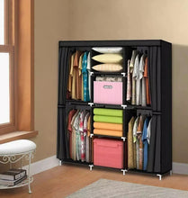 Load image into Gallery viewer, Canvas Wardrobe With Hanging Rail Shelving Fabric Clothes Storage