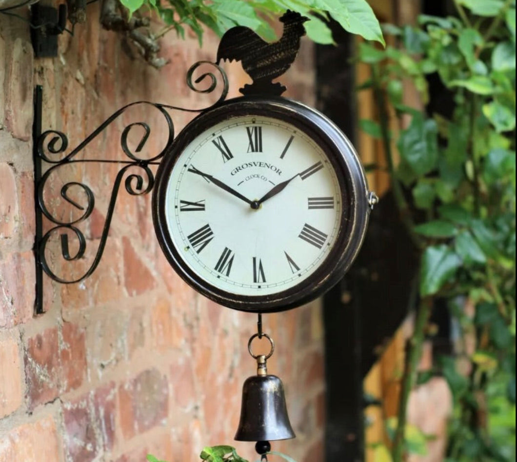 Outdoor Garden Wall Station Clock Double Sided Copper Effect