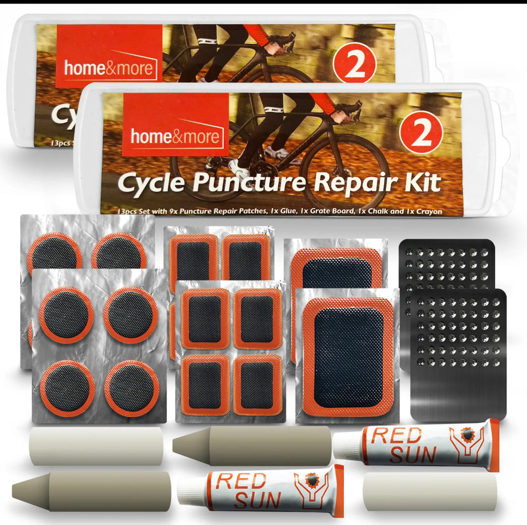 2 x Bicycle Puncture Repair Kit 13 Piece Bike Cycle Inner Tube Glue Patch Chalk
