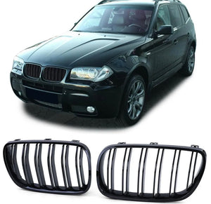 PAIR GLOSS BLACK FRONT KIDNEY GRILL GRILLES FOR BMW X3 E83 2007-2010