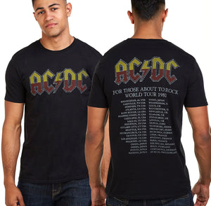 AC/DC Mens T-shirt For Those About To Rock 1982 Tour Retro Black S-XXL Official ACDC