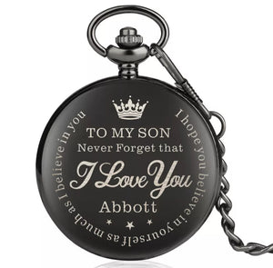 Personalised Pocket Watch "To MY SON" Quartz Watch with Chain