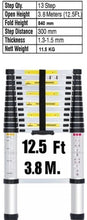 Load image into Gallery viewer, 3.8 Metre Telescopic Ladder 12.5ft Aluminium Extension Ladders