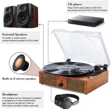 Load image into Gallery viewer, Vinyl Record Player Retro Style Turntable with Built-in Speakers Bluetooth Aux