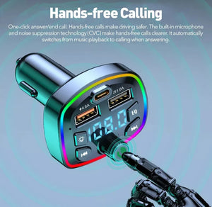 Car Handsfree Bluetooth Kit, FM Transmitter, MP3 Player, USB & Type C Charger