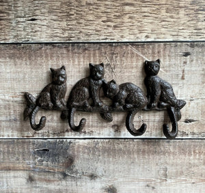 Cast Iron Vintage Style Coat / Key Hooks Cat Theme