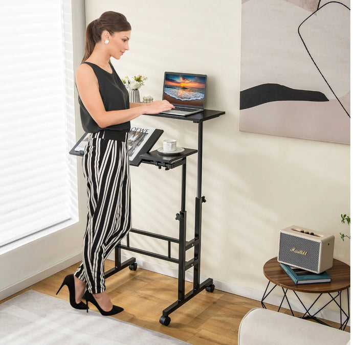 Mobile Standing Desk Laptop Computer Cart Portable Height Adjustable Workstation