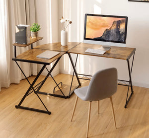 L-Shaped Corner Computer Desk PC Table Workstation W/ Monitor Stand & Host Tray