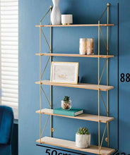 Load image into Gallery viewer, 5 Tier Metal Wire Wooden Floating Wall Shelves