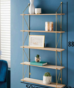5 Tier Metal Wire Wooden Floating Wall Shelves