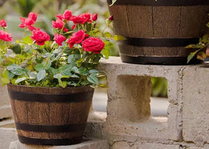 Round Whisky Barrel Planter Garden Plastic Plant Flower Herb Pot 32cm