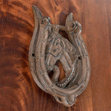 Load image into Gallery viewer, Antique Style Cast Iron Horse Horseshoe Door Knocker