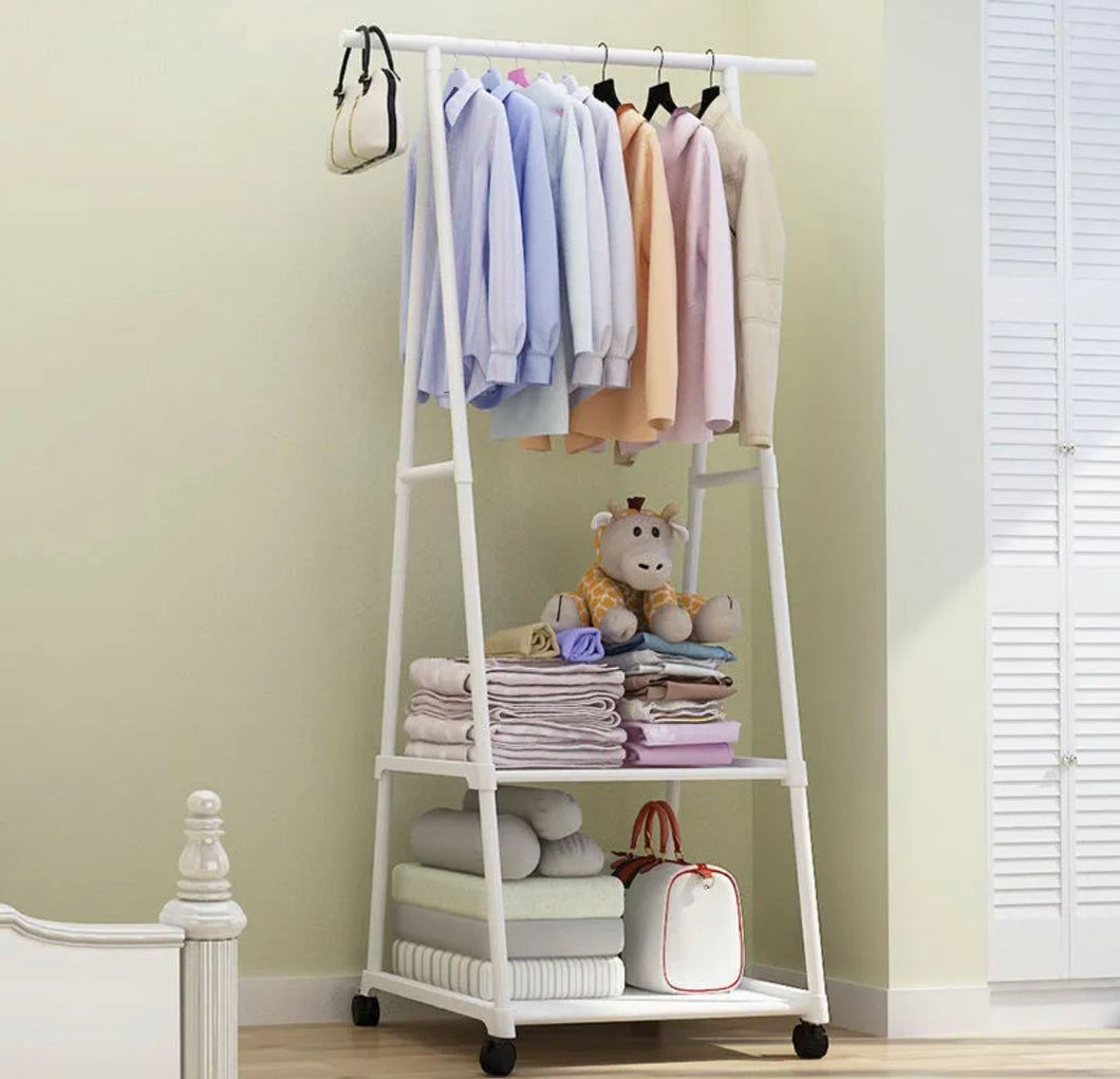 2 Tier Clothes Rail Rack Garment Hanging With Wheels