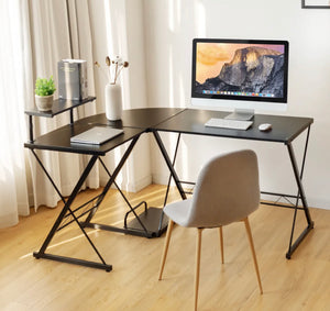 L-Shaped Corner Computer Desk PC Table Workstation W/ Monitor Stand & Host Tray