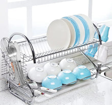 Load image into Gallery viewer, 2 Tier Dish Drainer Rack Holder With Drip Tray