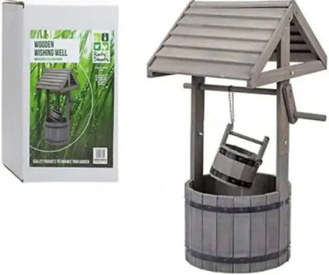 Wooden Grey Wishing Well Garden Planter Outdoor Patio Ornament Flower Pot 84cm High