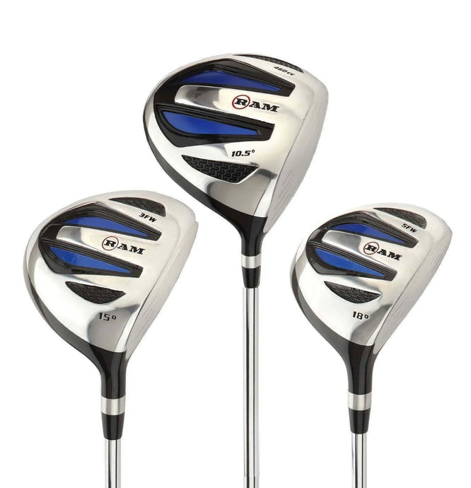 Ram Golf EZ3 Mens 3 x Steel Woods Set 10.5° Driver, 3 & 5 Wood Headcovers Included