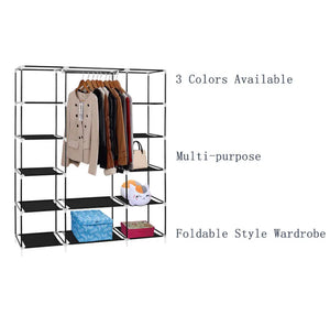 Large Canvas Fabric Wardrobe With Hanging Rail Shelving Clothes Storage