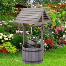Load image into Gallery viewer, Wooden Grey Wishing Well Garden Planter Outdoor Patio Ornament Flower Pot 84cm High