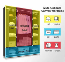 Load image into Gallery viewer, Large Canvas Fabric Wardrobe With Hanging Rail Shelving Clothes Storage