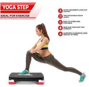 Home Fitness Aerobic Exercise Training 2 Level Adjustable Step Yoga Gym Stepper & Mat