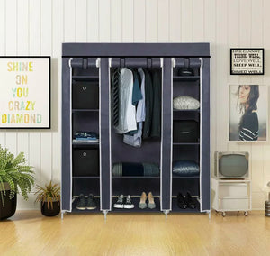 Large Canvas Fabric Wardrobe With Hanging Rail Shelving Clothes Storage