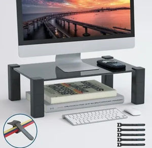 Glass Monitor Stand Riser height adjustable Computer TV Table Laptop Desktop