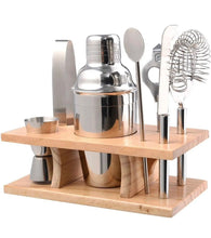 Load image into Gallery viewer, 10 Piece Cocktail Maker Stainless Steel Bar Set with Wooden Display Stand+Recipe