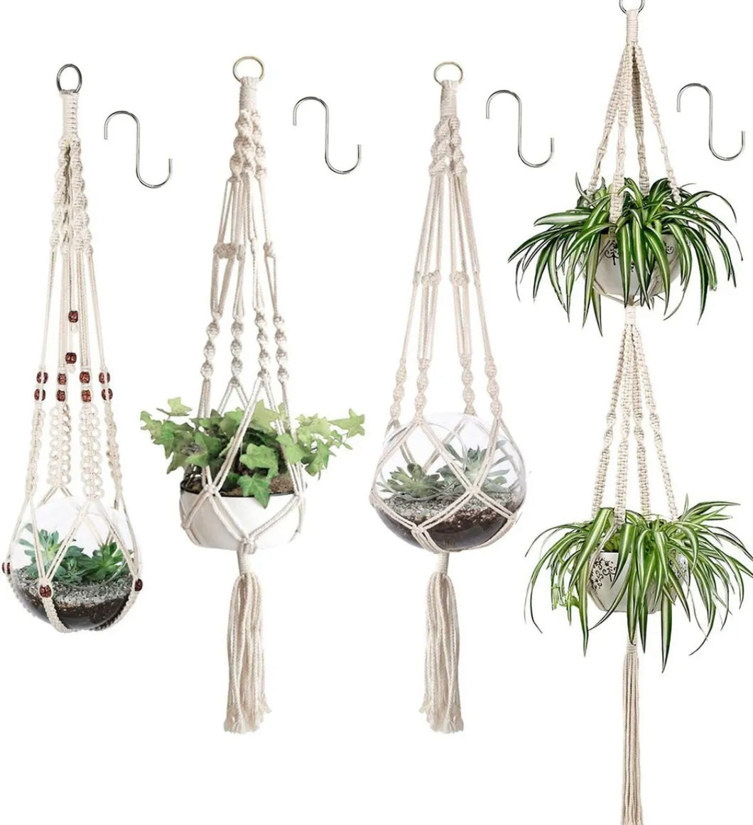Set of 4 Macrame Plant Hangers Hanging Pot Holders