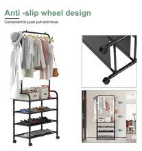 Load image into Gallery viewer, Compact 4 Tier Shoe &amp; Hat Stand Clothes Rail Rack, Shelves With Wheels