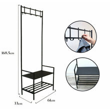 Load image into Gallery viewer, Metal Coat Rack Hall Stand with 2-Tier Shoe Storage