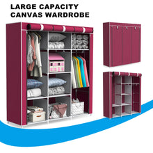 Load image into Gallery viewer, Canvas Fabric Wardrobe Shelving Storage Cupboard With Hanging Rail