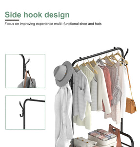 Compact 4 Tier Shoe & Hat Stand Clothes Rail Rack, Shelves With Wheels
