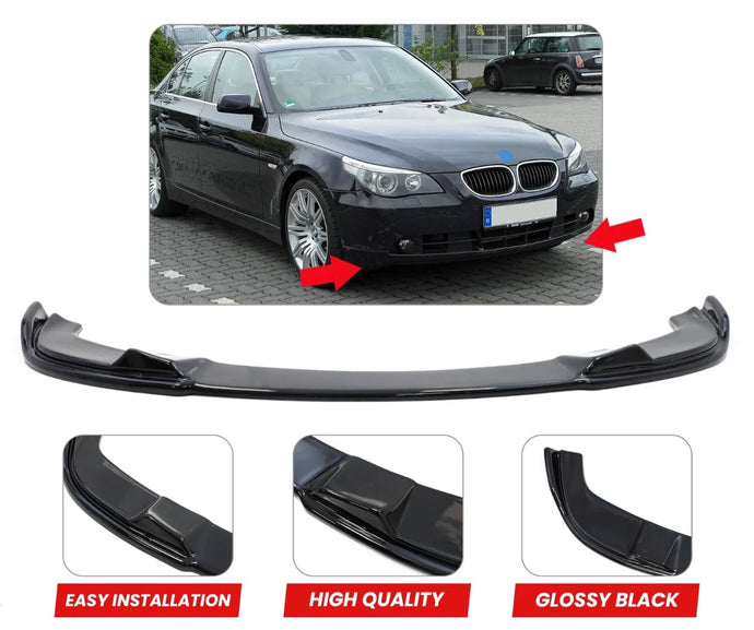 FRONT LIP SPOILER SPLITTER FOR BMW 5 SERIES E60 E61 M SPORT  2003 - 2010 BLACK