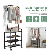 Load image into Gallery viewer, Compact 4 Tier Shoe &amp; Hat Stand Clothes Rail Rack, Shelves With Wheels