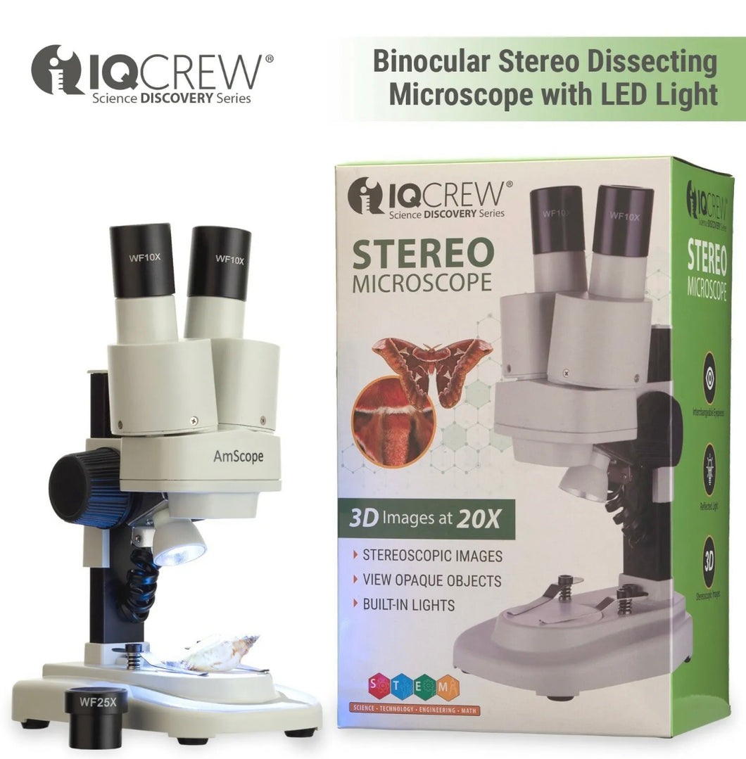 IQCREW 20x Kids Portable Stereo Microscope Battery Powered with LED light
