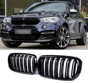 2 x Gloss Black Kidney Grills For For BMW X5 F15 X6 F16 2014-18