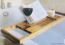 Load image into Gallery viewer, Extendable Bath Tray Tidy Caddy Shelf w/Tablet Stand Wine Glass Holder